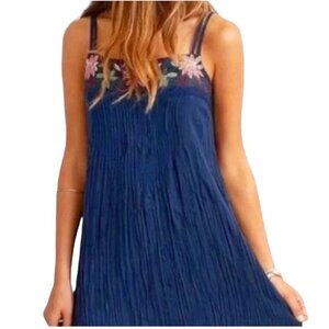 AMERICAN EAGLE Navy Embroidered Floral Dress - XXS